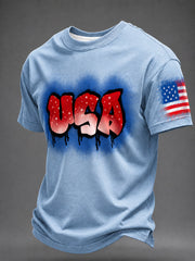 Men's Airbrush Style 4th of July Graffiti Print T-shirt