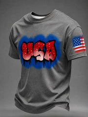 Men's Airbrush Style 4th of July Graffiti Print T-shirt