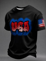 Men's Airbrush Style 4th of July Graffiti Print T-shirt