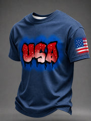 Men's Airbrush Style 4th of July Graffiti Print T-shirt