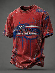 Men's Airbrush Style 4th of July Graffiti Print T-shirt