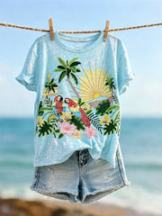 Women's Vacation Macaw Island Beach Glitter Art Print short-sleeved T-shirt
