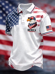 Men's Independence Day Bald Eagle USA Flag Print Casual Patriotic Polo