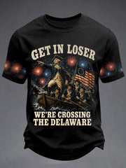Men's Get in Loser We're Crossing the Delaware Funny 4th Of July T-shirt
