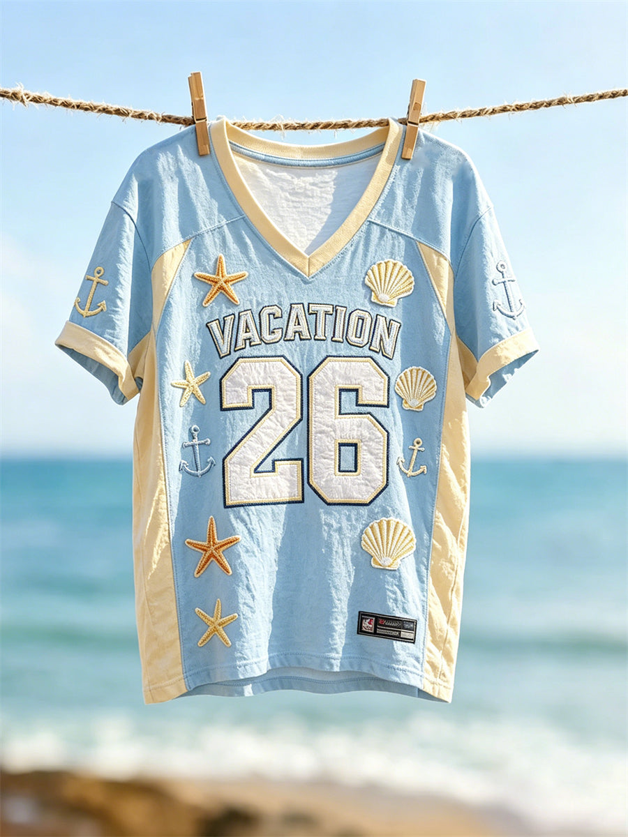 Women's Beach Vacation 2026 Inspired Print Jersey T-shirt