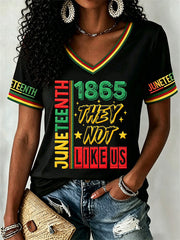 Women's Juneteenth They Not Like Us Since 1865 Print Casual V-Neck Tee