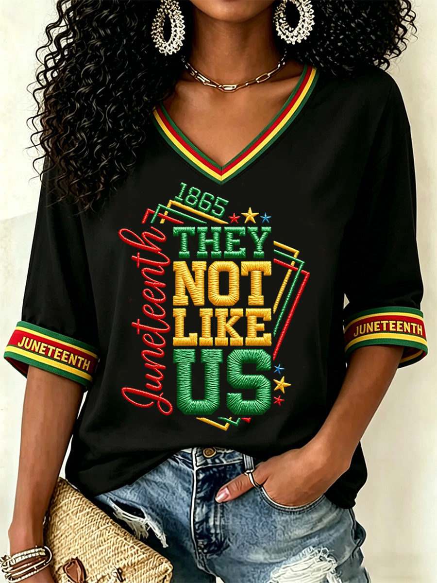 Women's  Juneteenth They Not Like Us Since 1865 Print Casual V-Neck Tee
