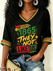 Women's Juneteenth They Not Like Us Since 1865 Print Casual V-Neck Tee