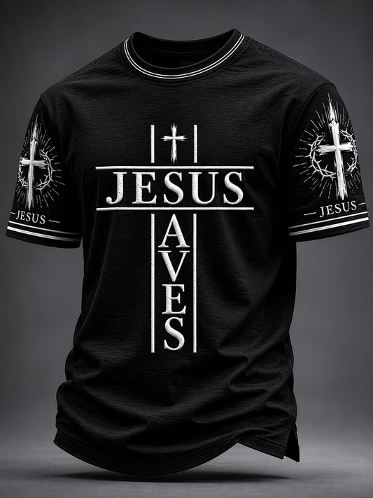 Men's Christian JESUS SAVES  Cross Short Sleeve T-shirt