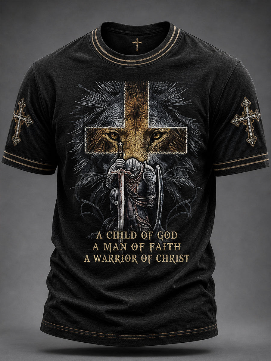 Men's Christian Man of Faith Lion and Cross Short Sleeve T-shirt