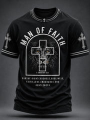 Men's Christian Man of Faith Lion and Cross Short Sleeve T-shirt