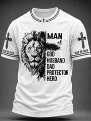 Men's Christian Man of Faith Lion and Cross Short Sleeve T-shirt
