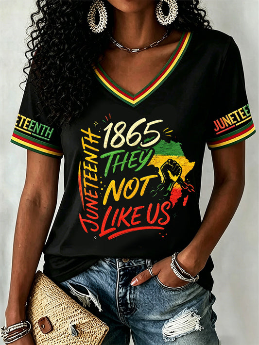 Women's Juneteenth They Not Like Us Since 1865 Print Casual V-Neck Tee