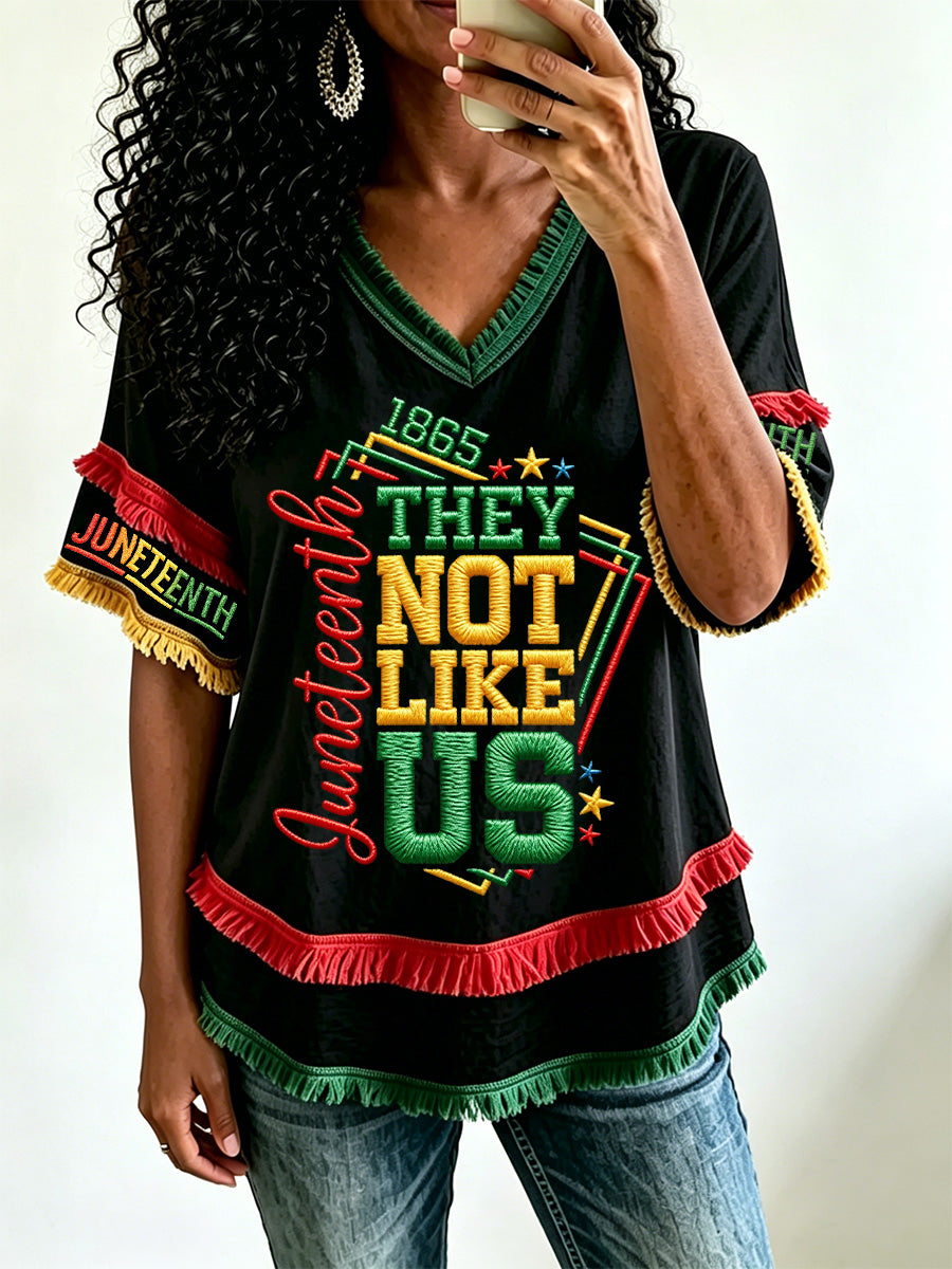 Women's Juneteenth They Not Like Us Since 1865 Print Casual V-Neck Top