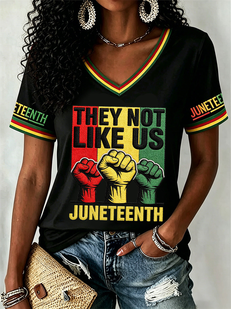 Women's Juneteenth They Not Like Us Since 1865 Print Casual V-Neck Tee