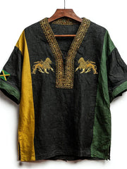 Men's Black Pride Reggae Lions Jamaica Flag Colorblock Short Sleeve Shirt