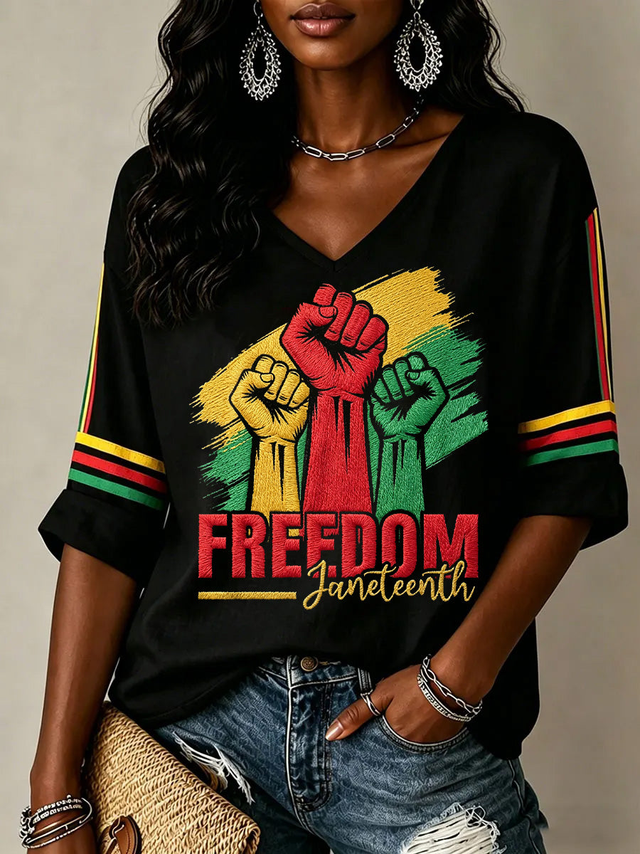 Women's Juneteenth Print V-Neck Tee