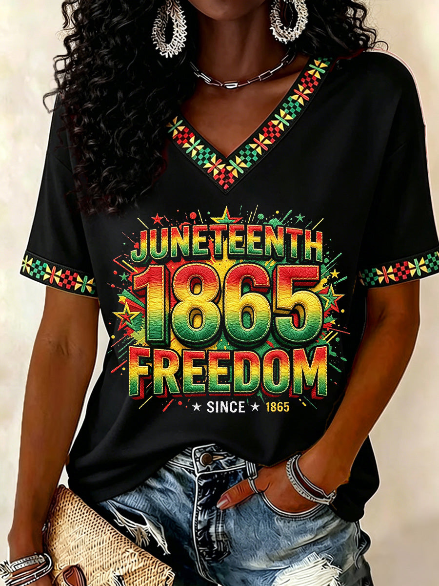 Women's Juneteenth Print V-Neck Tee