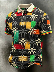 Men's  retro reggae color-blocked design casual polo shirt