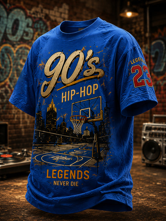 Men's Retro 90s Old School Hip-Hop Print Casual Tee