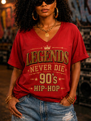 Women's Retro 90s Old School Hip-Hop Print Casual V-Neck Tee