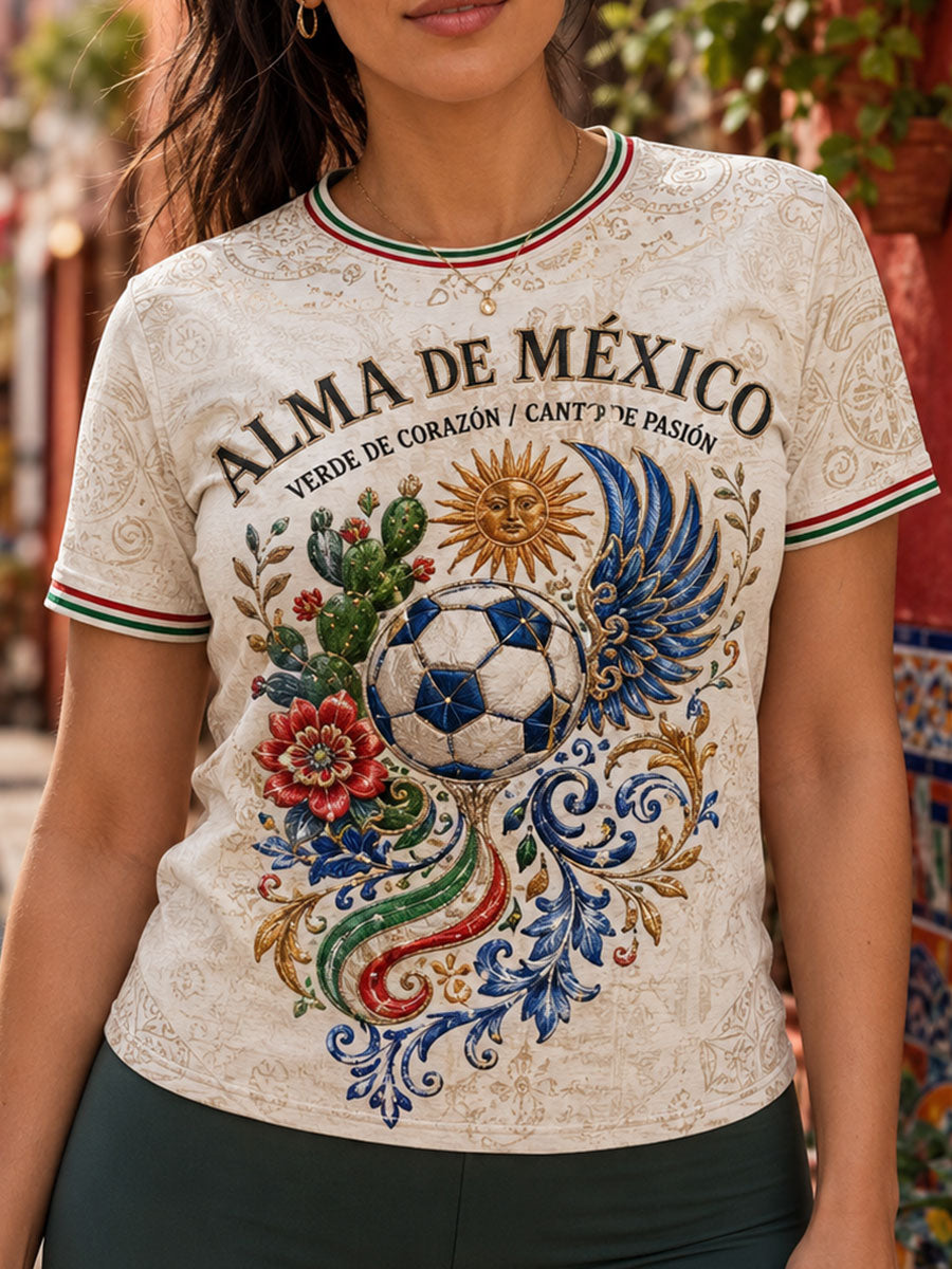 Women's Mexico Football Lover Art Printed T-shirt