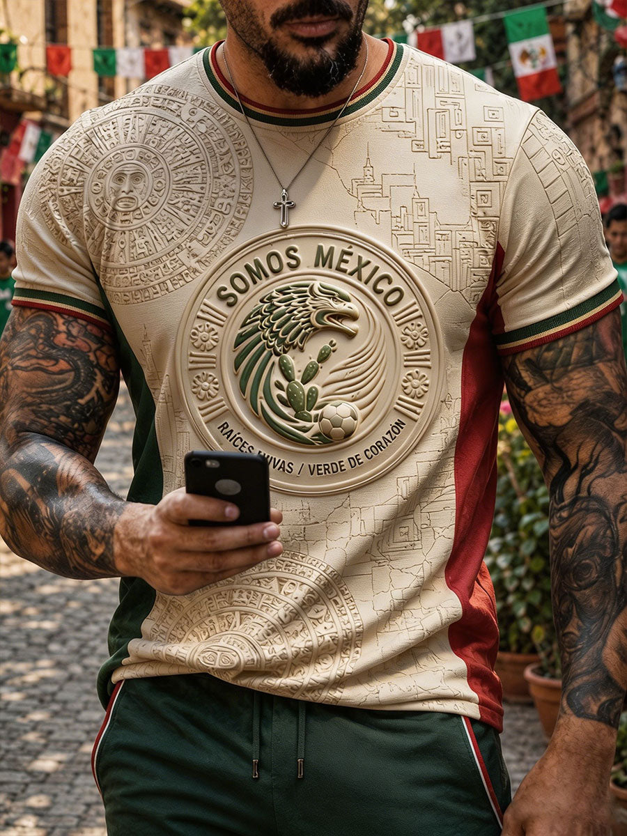 Men's Mexico Football Lover Art Printed T-shirt