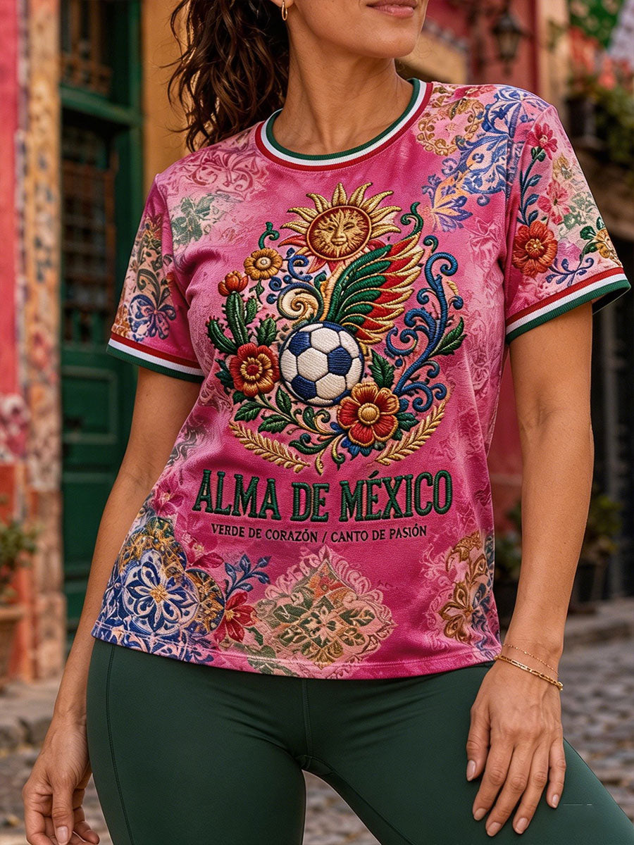 Women's Mexico Football Lover Art Printed T-shirt