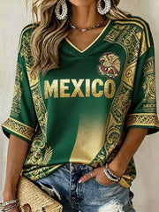 Women's Mexico Football Lover Art Printed T-shirt