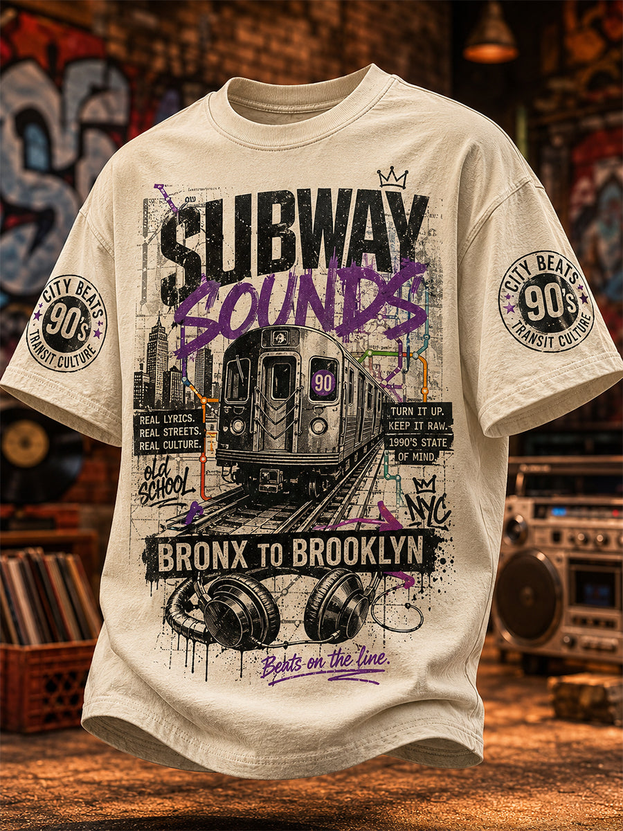 Men's Retro 90s Old School Hip-Hop Print Casual Tee