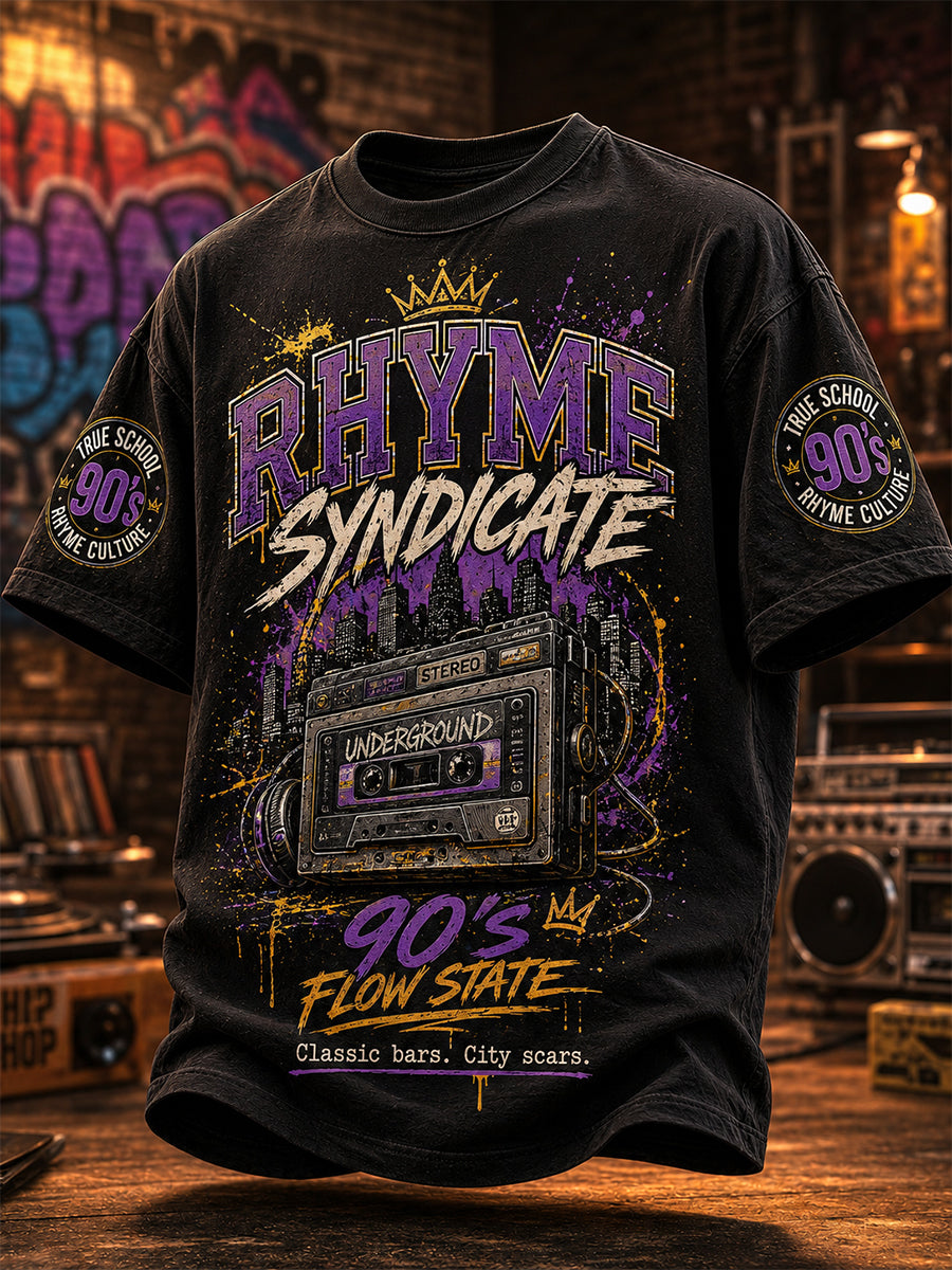 Men's Retro 90s Old School Hip-Hop Print Casual Tee