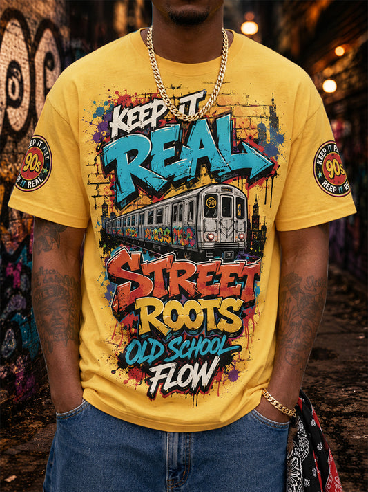 Men's Retro 90s Old School Hip-Hop Print Casual Tee