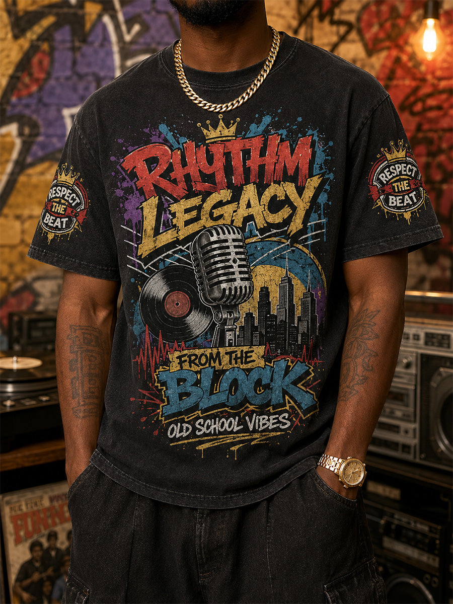 Men's Retro 90s Old School Hip-Hop Print Casual Tee