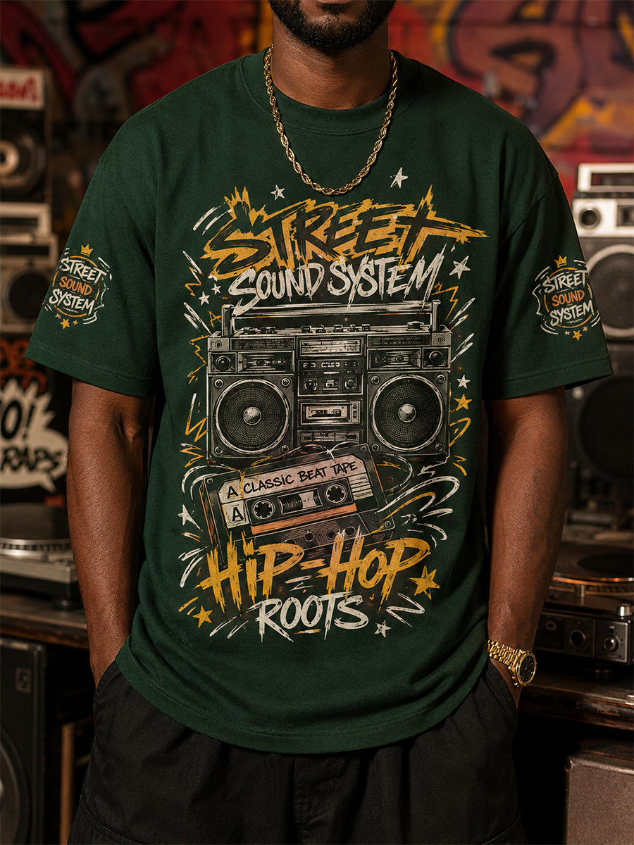 Men's Retro 90s Old School Hip-Hop Print Casual Tee