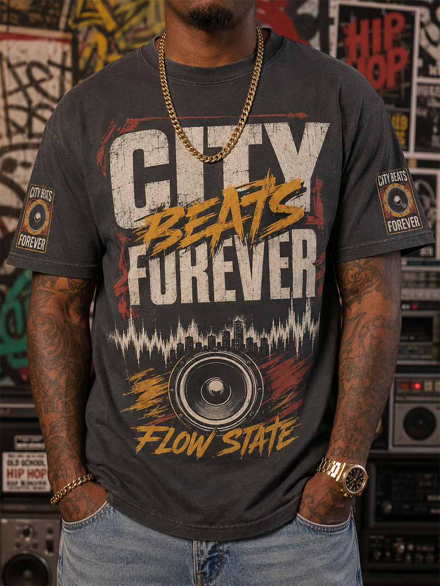 Men's Retro 90s Old School Hip-Hop Print Casual Tee