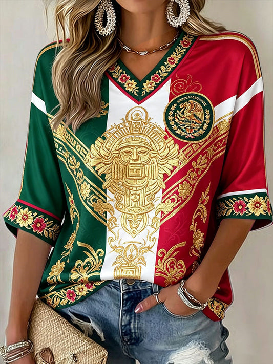Women's Mexico Football Lover Art Printed T-shirt