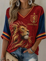Women's ESPAÑA Football Mid-length Sleeves V-Neck T-Shirt