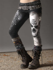 Women's Rock Style Skull & Wings Bleached Art Comfy Leggings