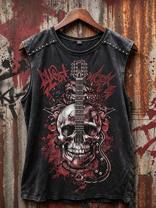 Men's retro rock music skull element printed vest