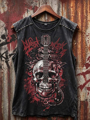 Men's retro rock music skull element printed vest