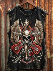 Men's retro rock music skull element printed vest