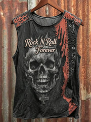 Men's Rock N Roll Forever Skull & Flame Contrast Print Racket Vest