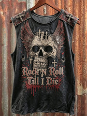 Men's Rock N Roll Till I Die Skull with Wings Bloody Print Racket Vest