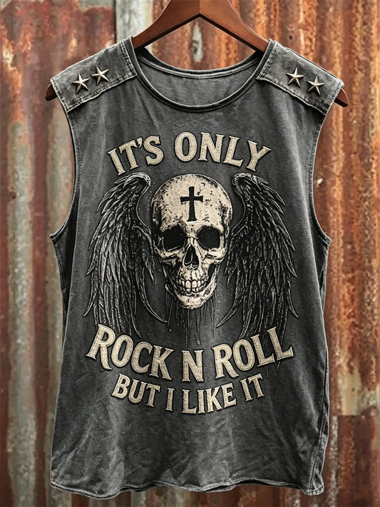 Men's Only Rock N Roll But I Like It Skull Print Racket Vest