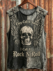 Men's They Call It Noise I Call It Rock N Roll Skull with Wings Print Racket Vest
