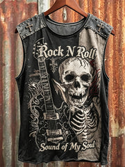Men's Rock N Roll Sound of My Soul Skull & Guitar Print Racket Vest