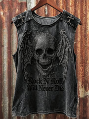 Men's Rock N Roll Will Never Die Dark Evil Skull Print Racket Vest