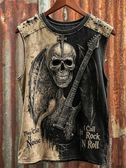 Men's They Call It Noise I Call It Rock N Roll Skull & Guitar Print Racket Vest