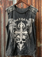 Men's Rock N Roll Soul Skull Cross with Wings Print Racket Vest