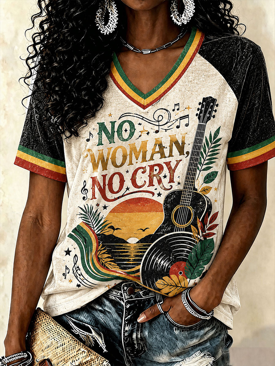 Women's "No Woman, No Cry" V-Neck T-Shirts